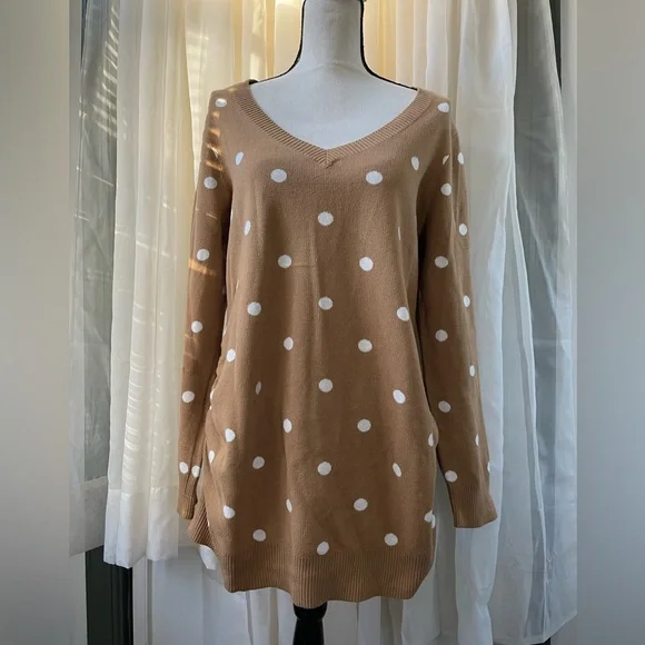 Old Navy Tan Polka Dot Sweater Dress - Picture 2 of 10